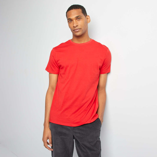 Plain jersey straight T-shirt RED