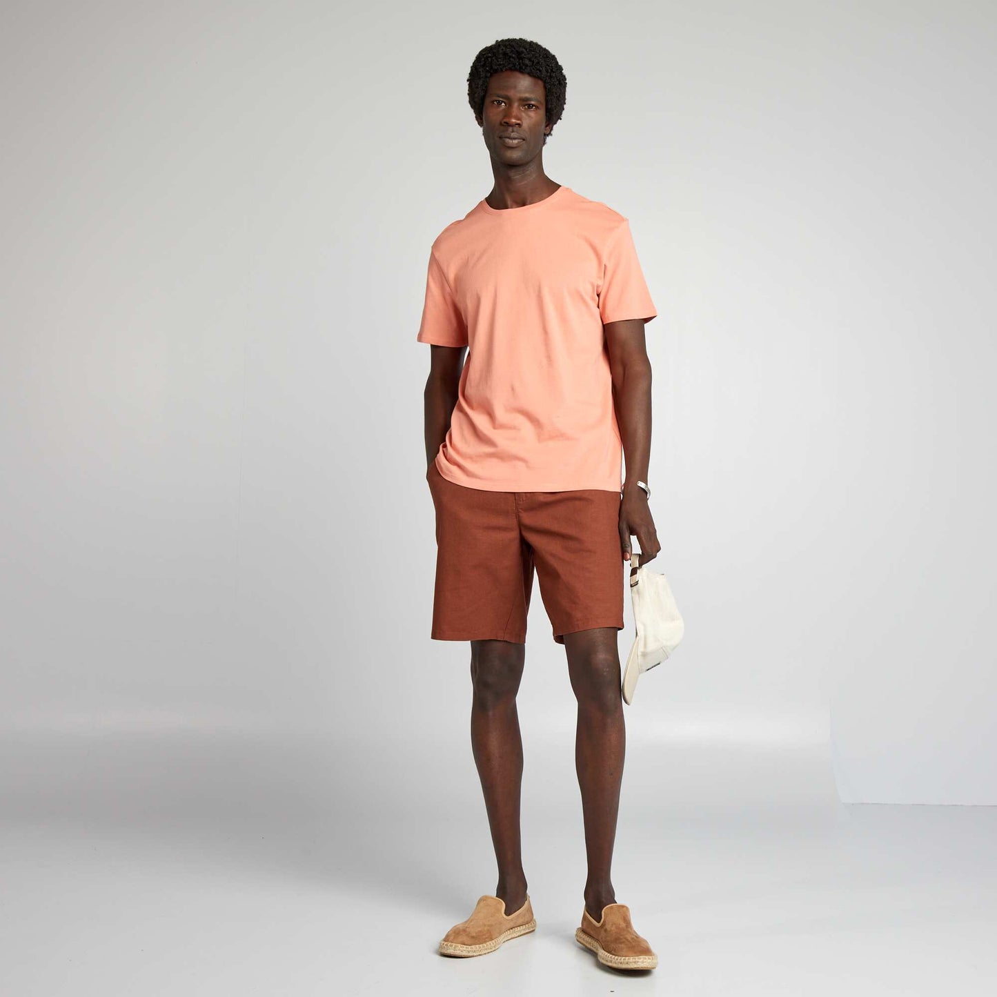 Plain jersey straight T-shirt ORANGE