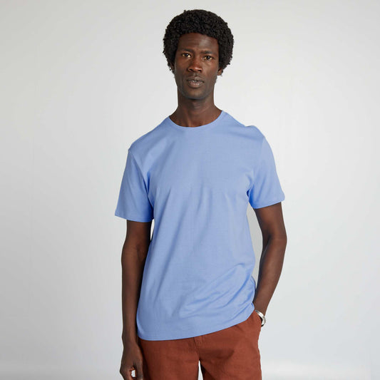 Plain jersey straight T-shirt BLUE