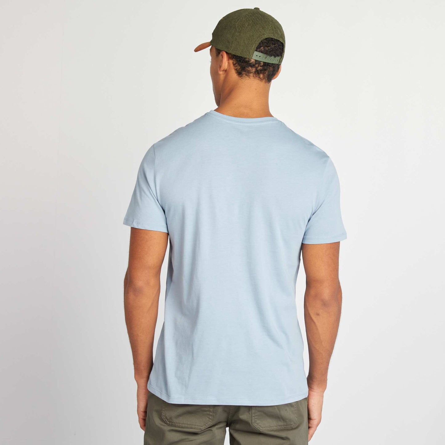 Plain jersey straight T-shirt BLUE