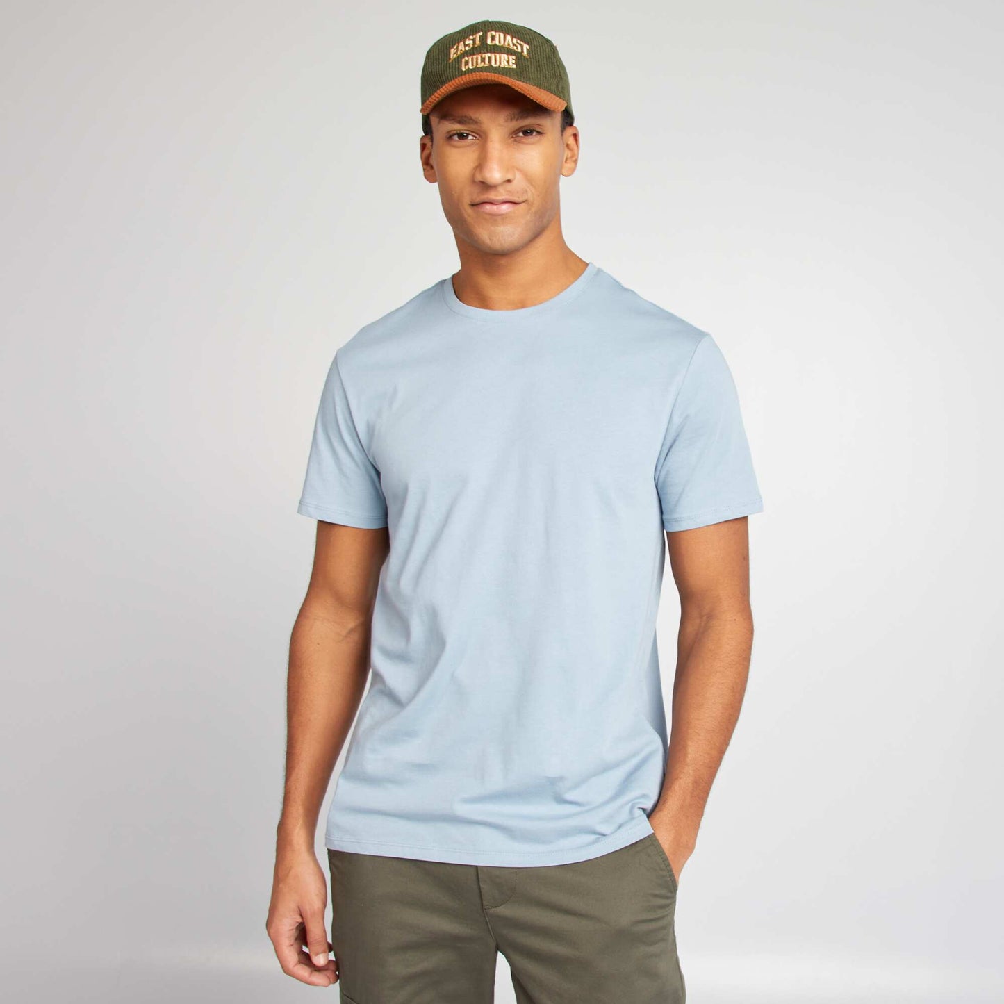 Plain jersey straight T-shirt BLUE