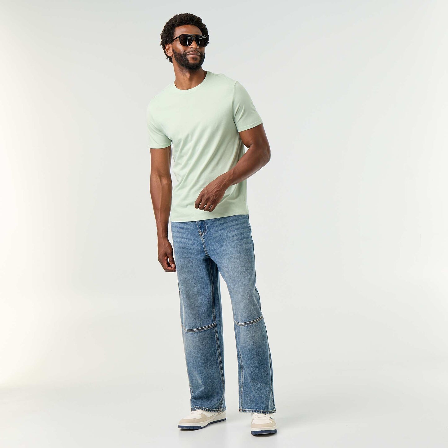 Plain jersey straight T-shirt GREEN
