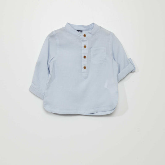 Eco-design shirt with grandad collar BLUE