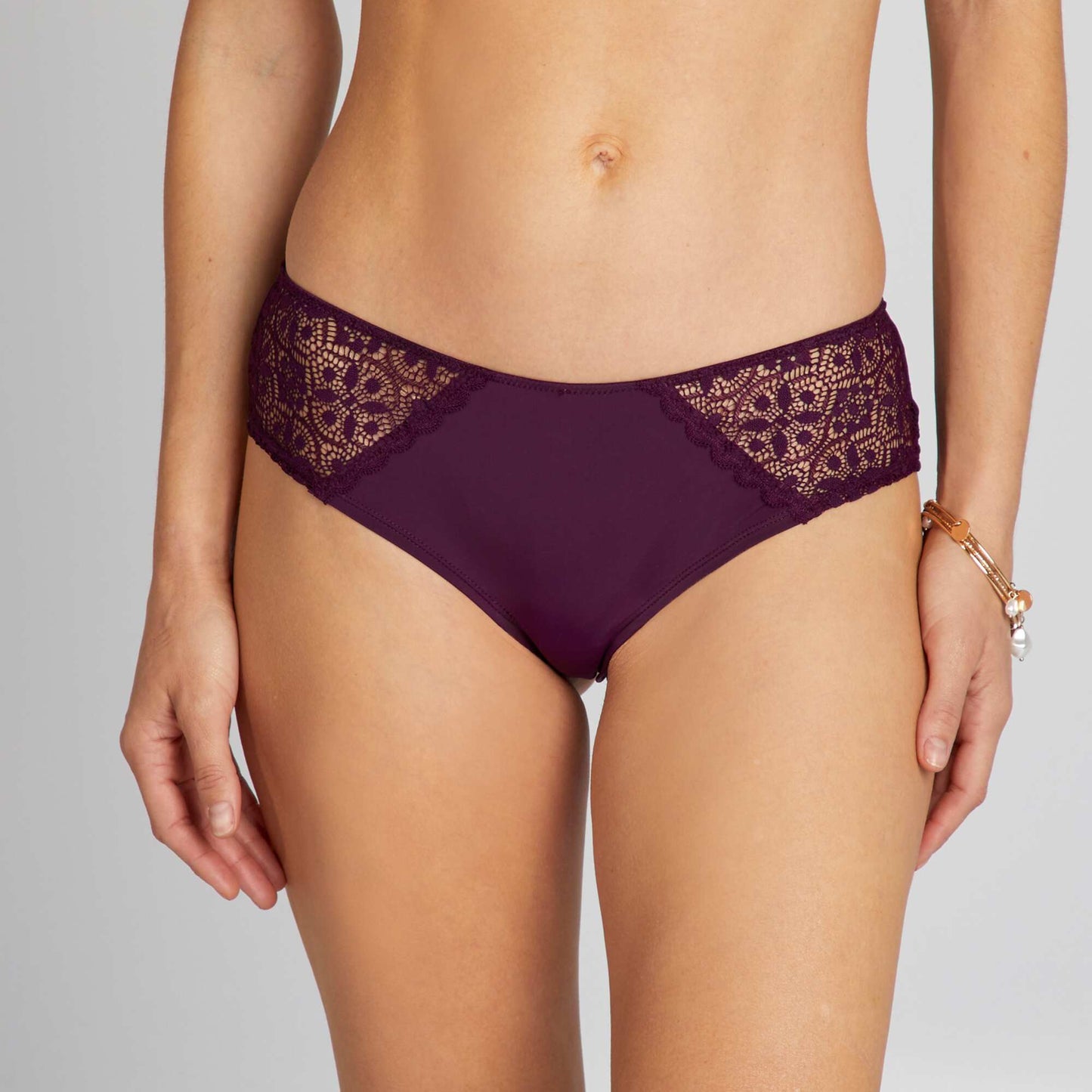 Microfibre and lace boy shorts PURPLE