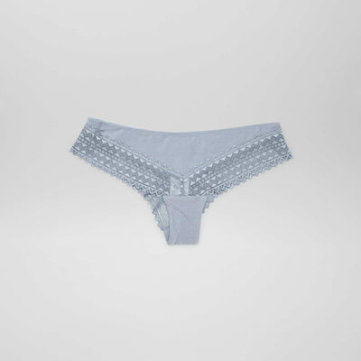 Pack of 3 pairs of cotton and lace Brazilian briefs BLUE