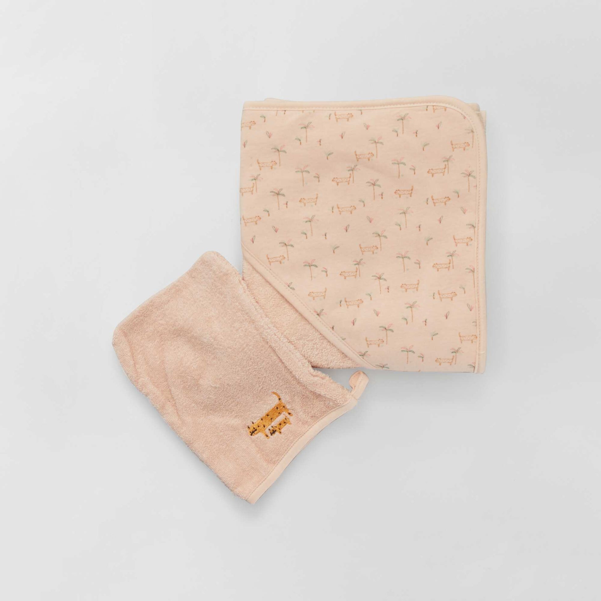 Hooded towel + wash mitt PINK