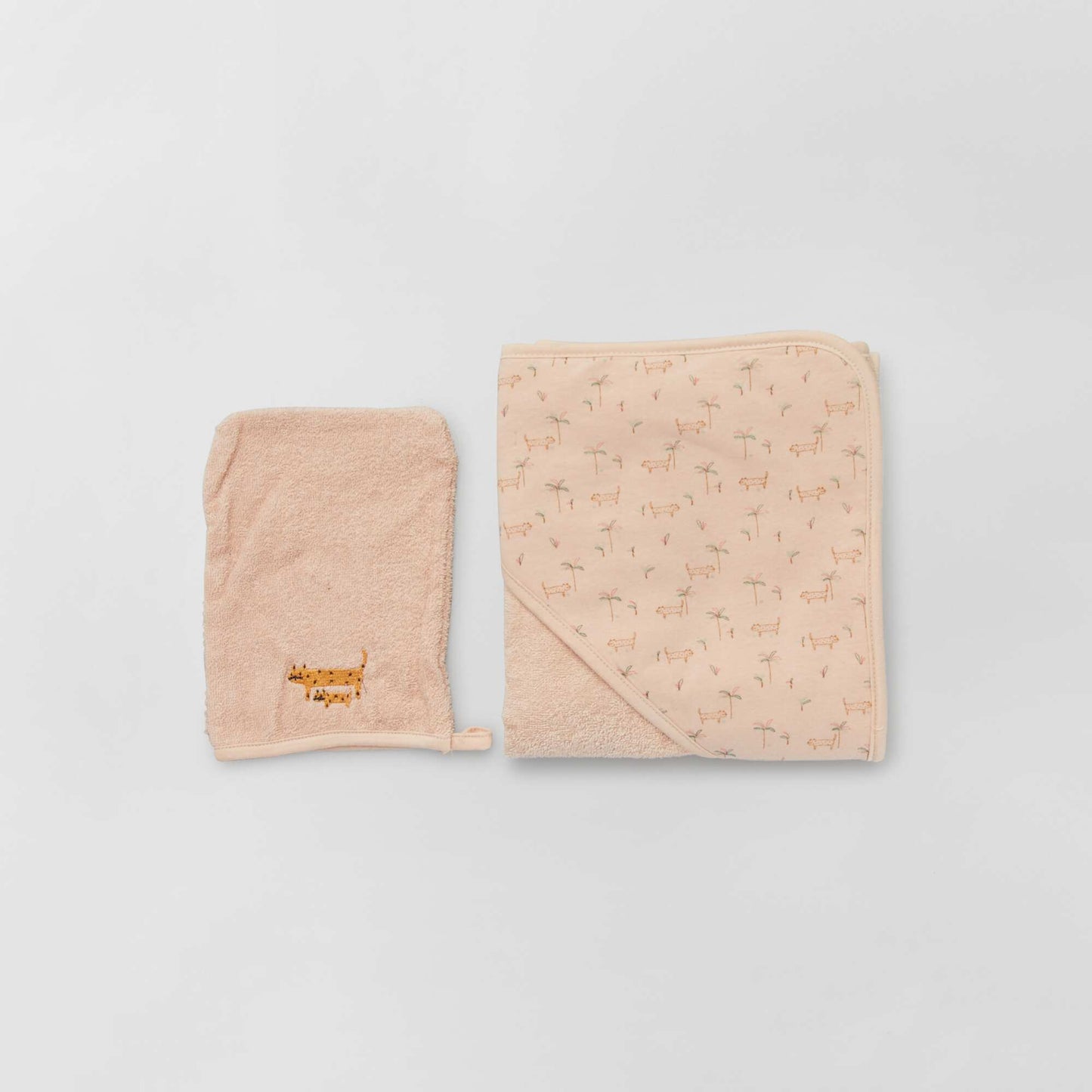 Hooded towel + wash mitt PINK