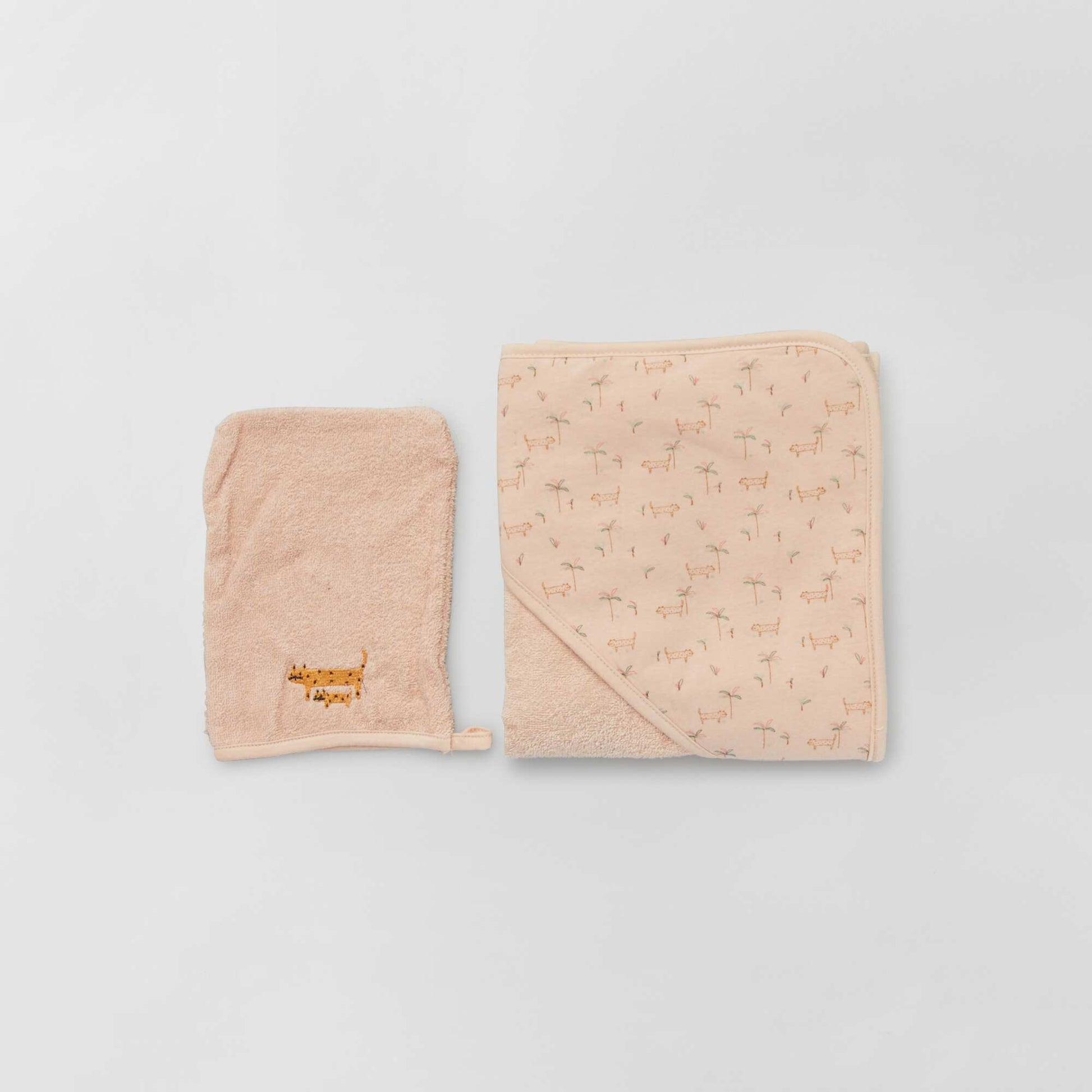 Hooded towel + wash mitt PINK