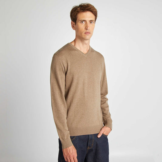 Plain knit basic sweater BEIGE