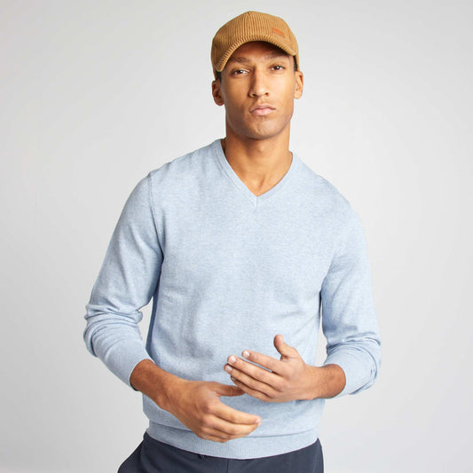 Plain knit basic sweater BLUE