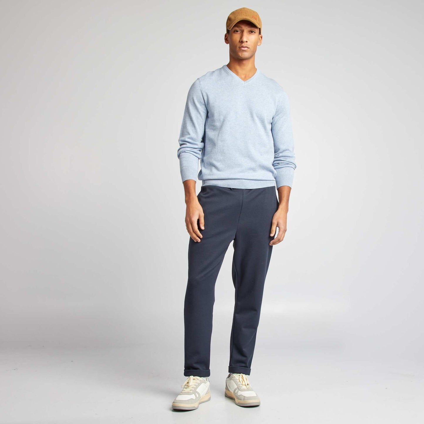 Plain knit basic sweater BLUE