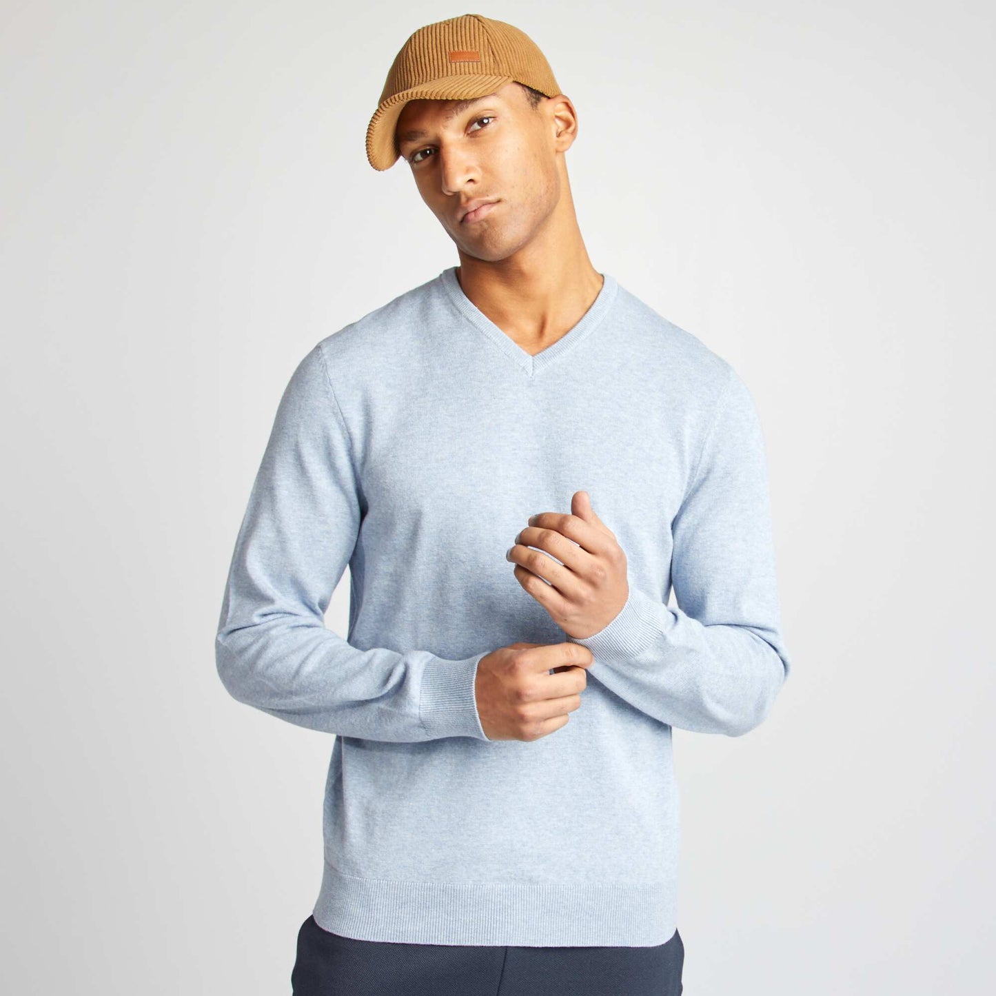 Plain knit basic sweater BLUE