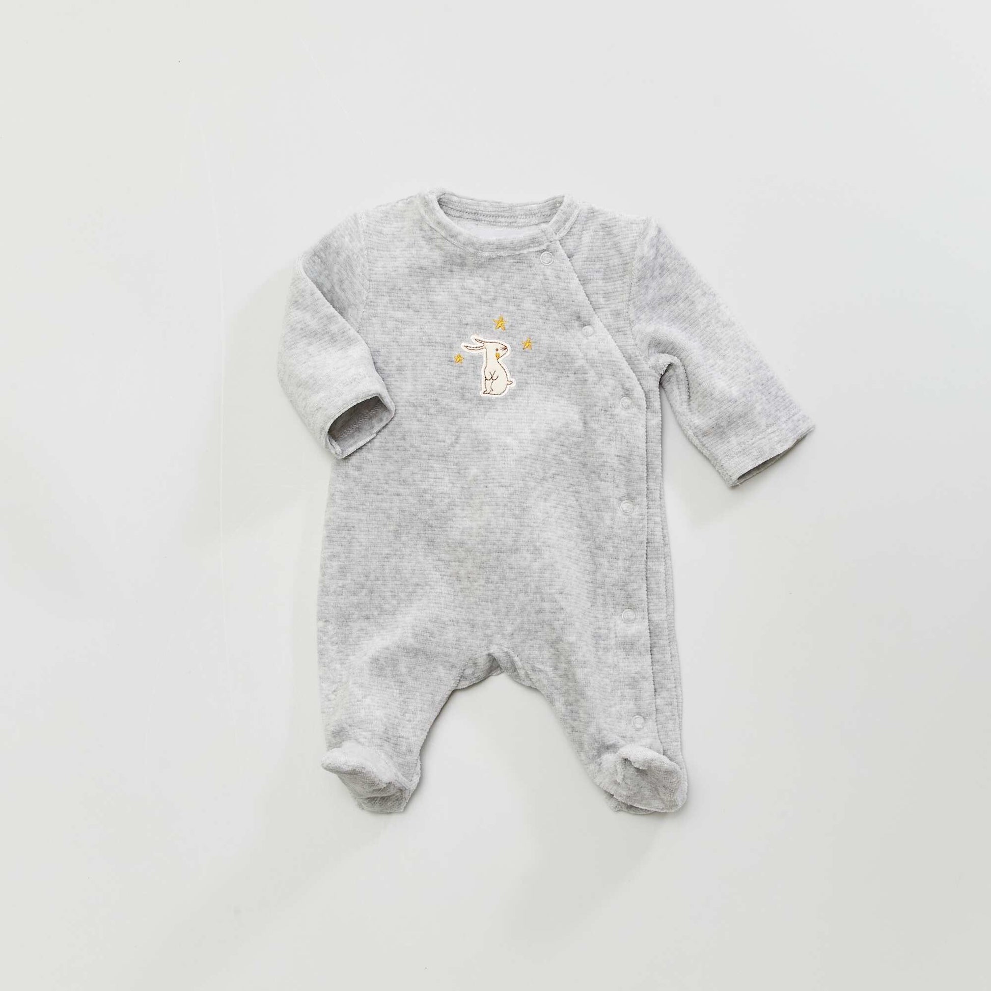 Long sleepsuit with rabbit embroidery GREY