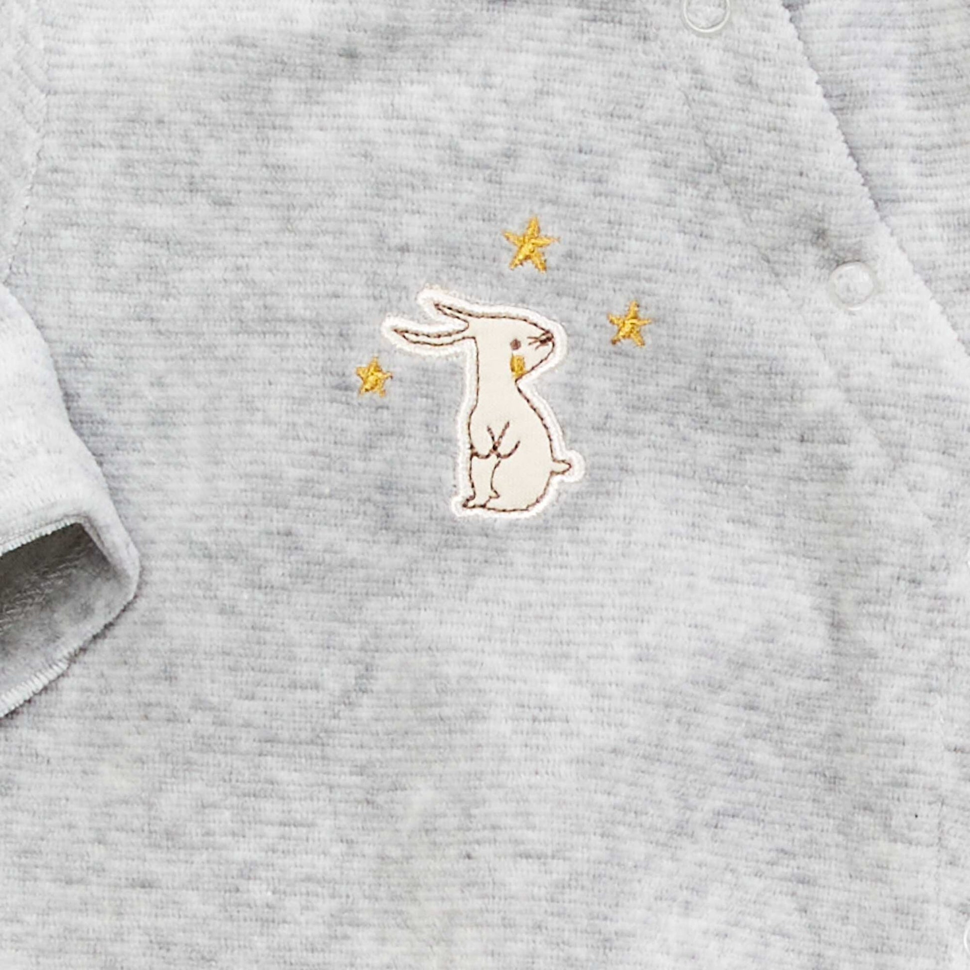 Long sleepsuit with rabbit embroidery GREY