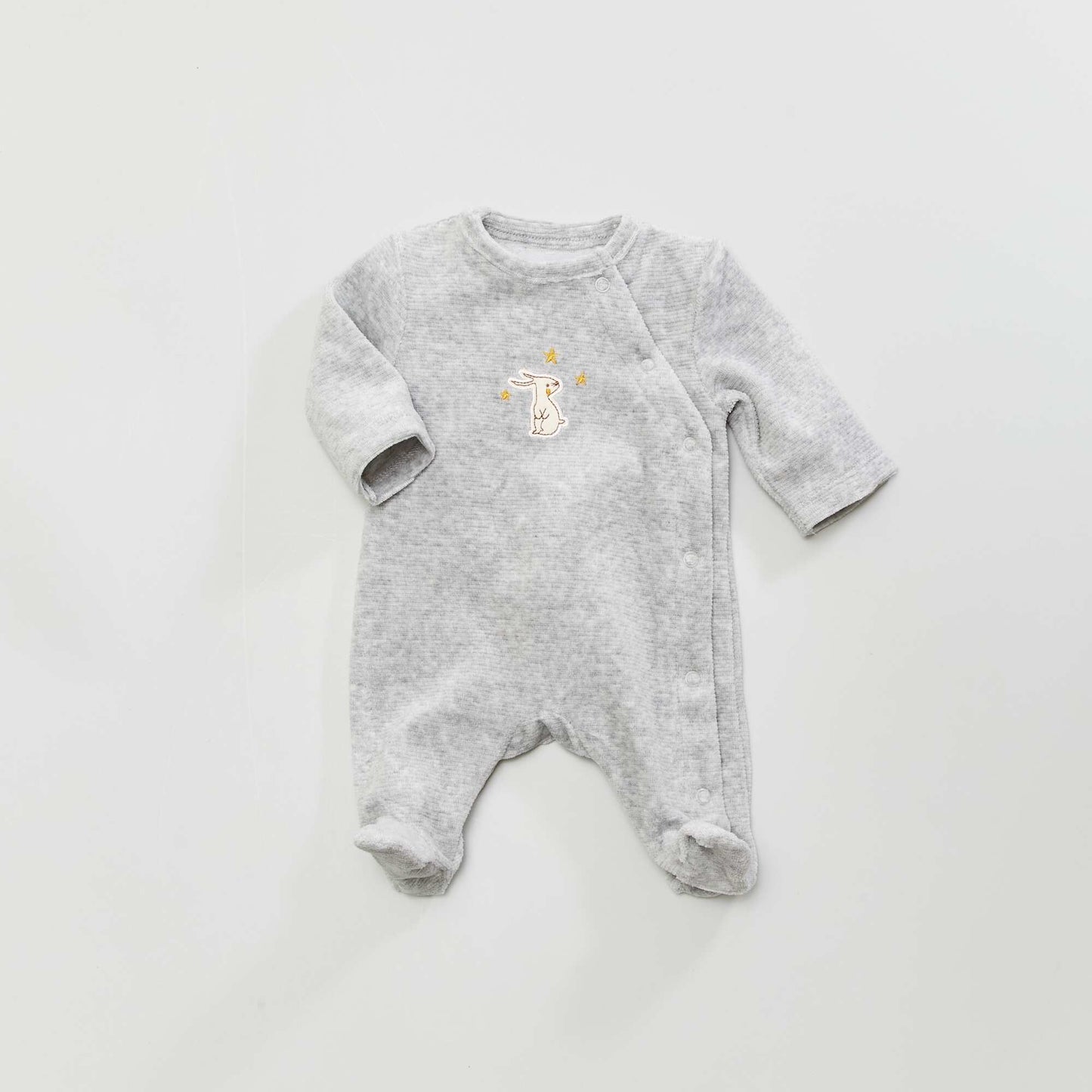 Long sleepsuit with rabbit embroidery GREY