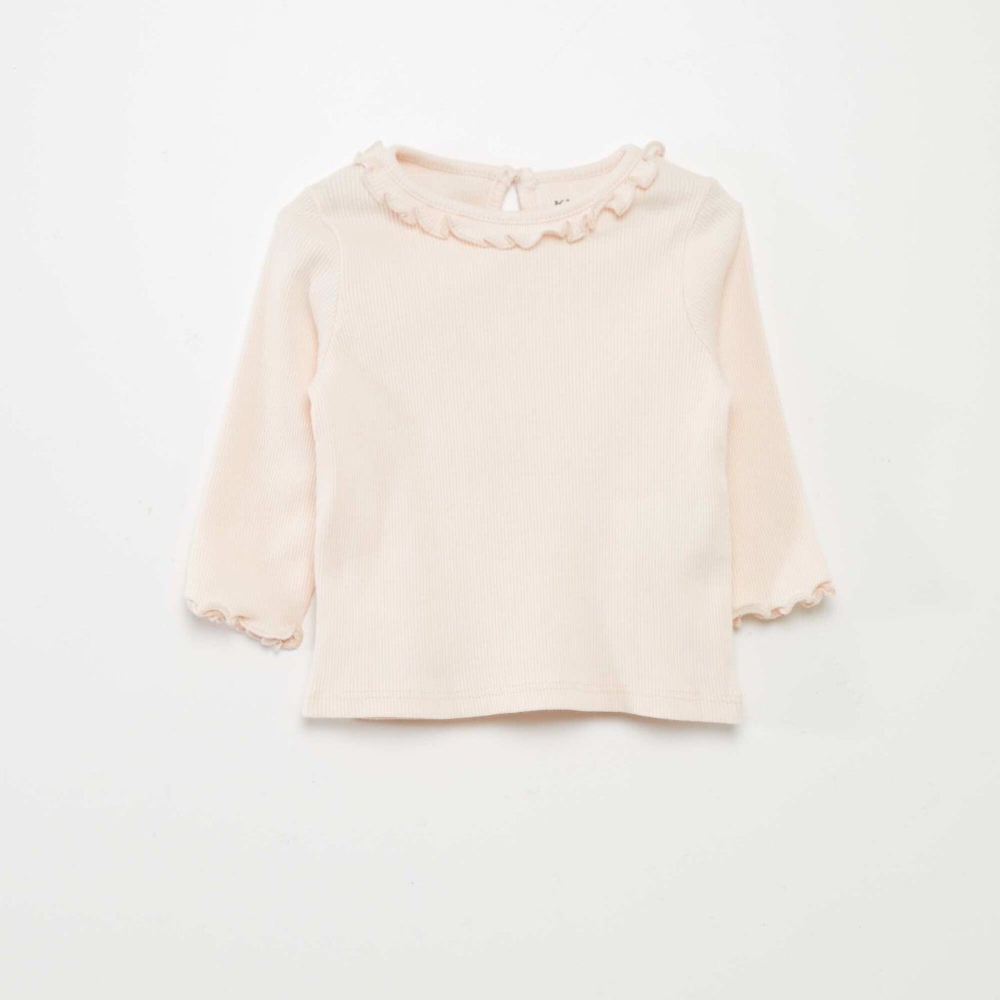 Ribbed knit T-shirt with ruffled collar PINK