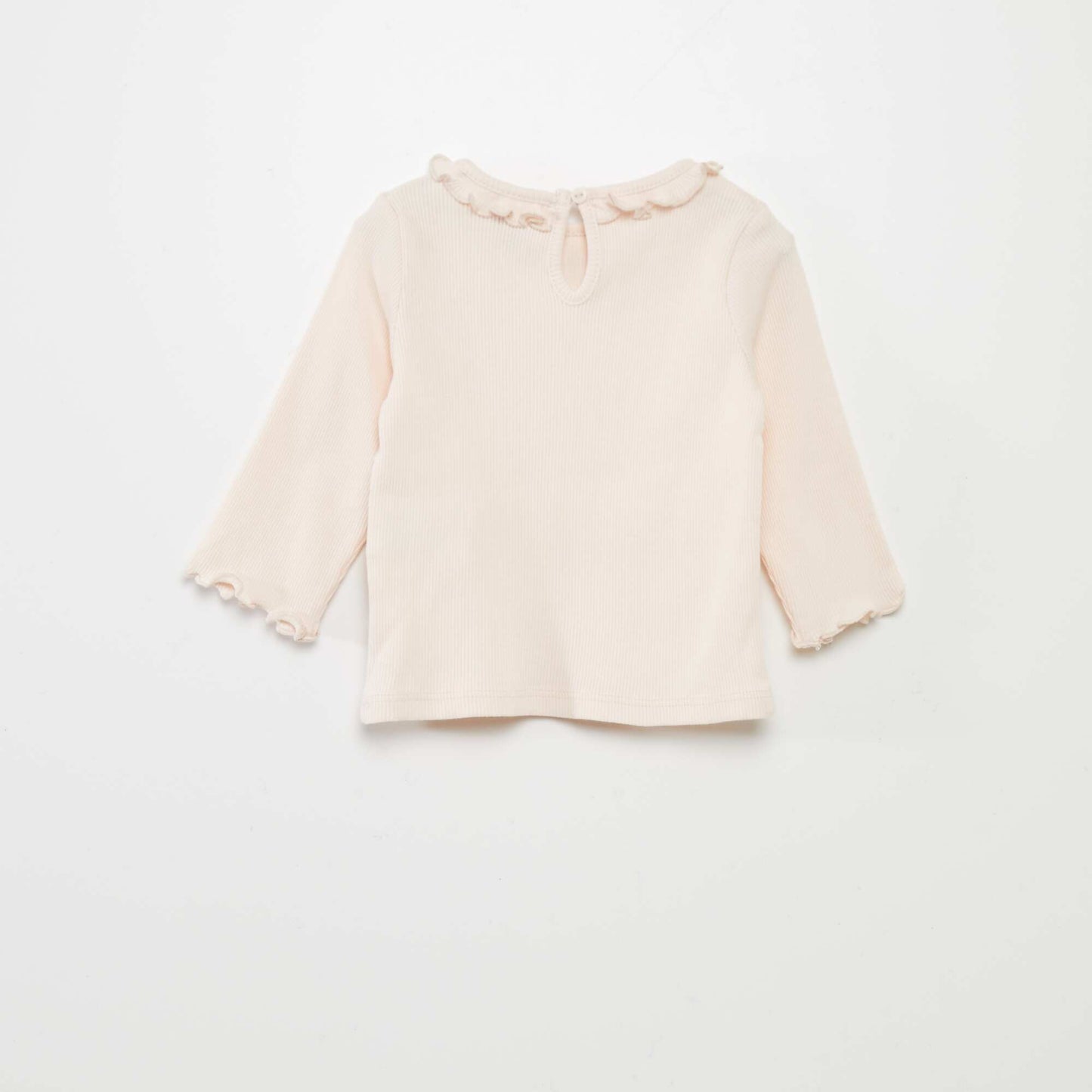 Ribbed knit T-shirt with ruffled collar PINK