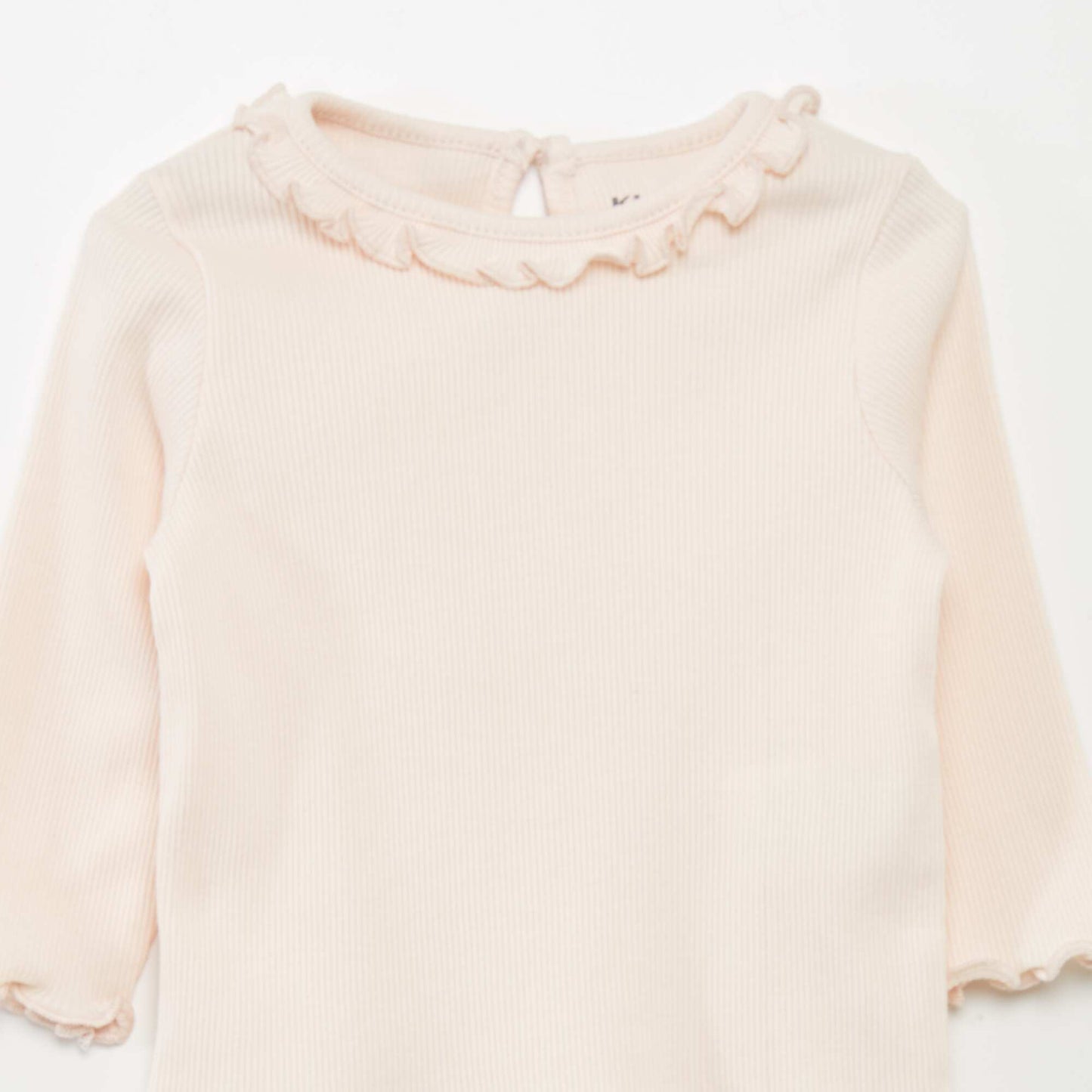 Ribbed knit T-shirt with ruffled collar PINK