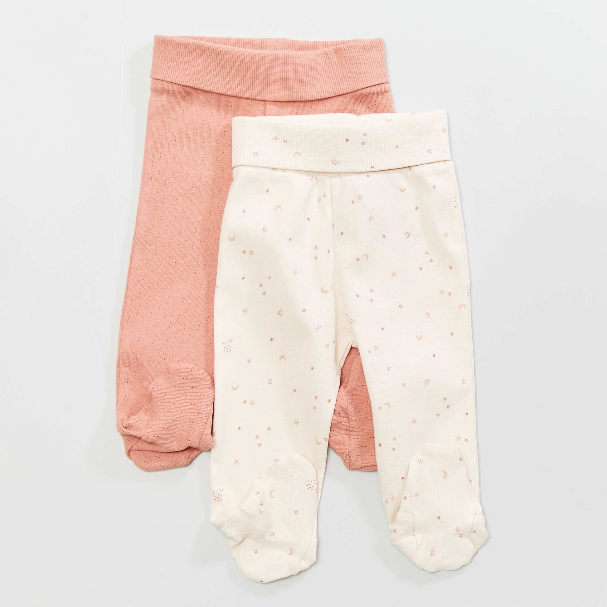 Pack of 2 pairs of leggings with feet WHITE