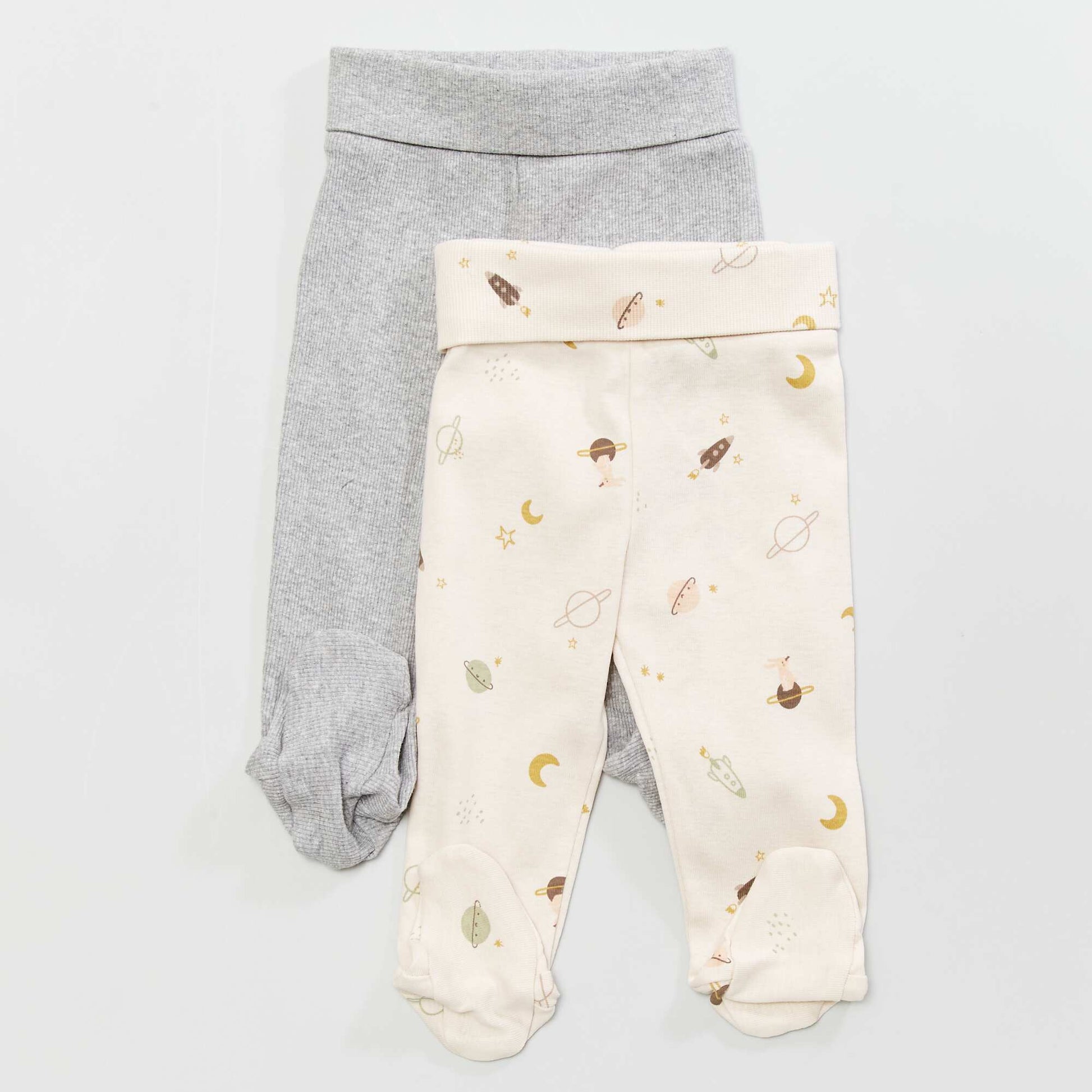 Pack of 2 pairs of leggings with feet WHITE