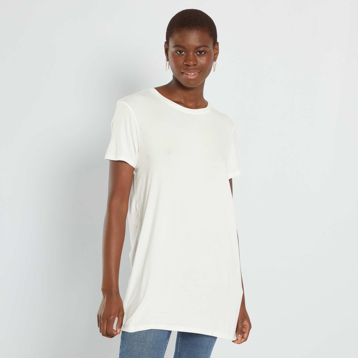 تي شيرت طويل برقبة مستديرة BEIGE
