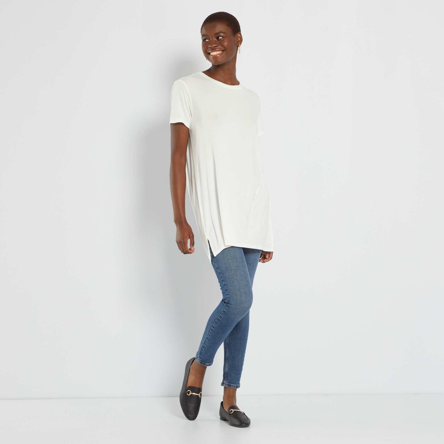 تي شيرت طويل برقبة مستديرة BEIGE