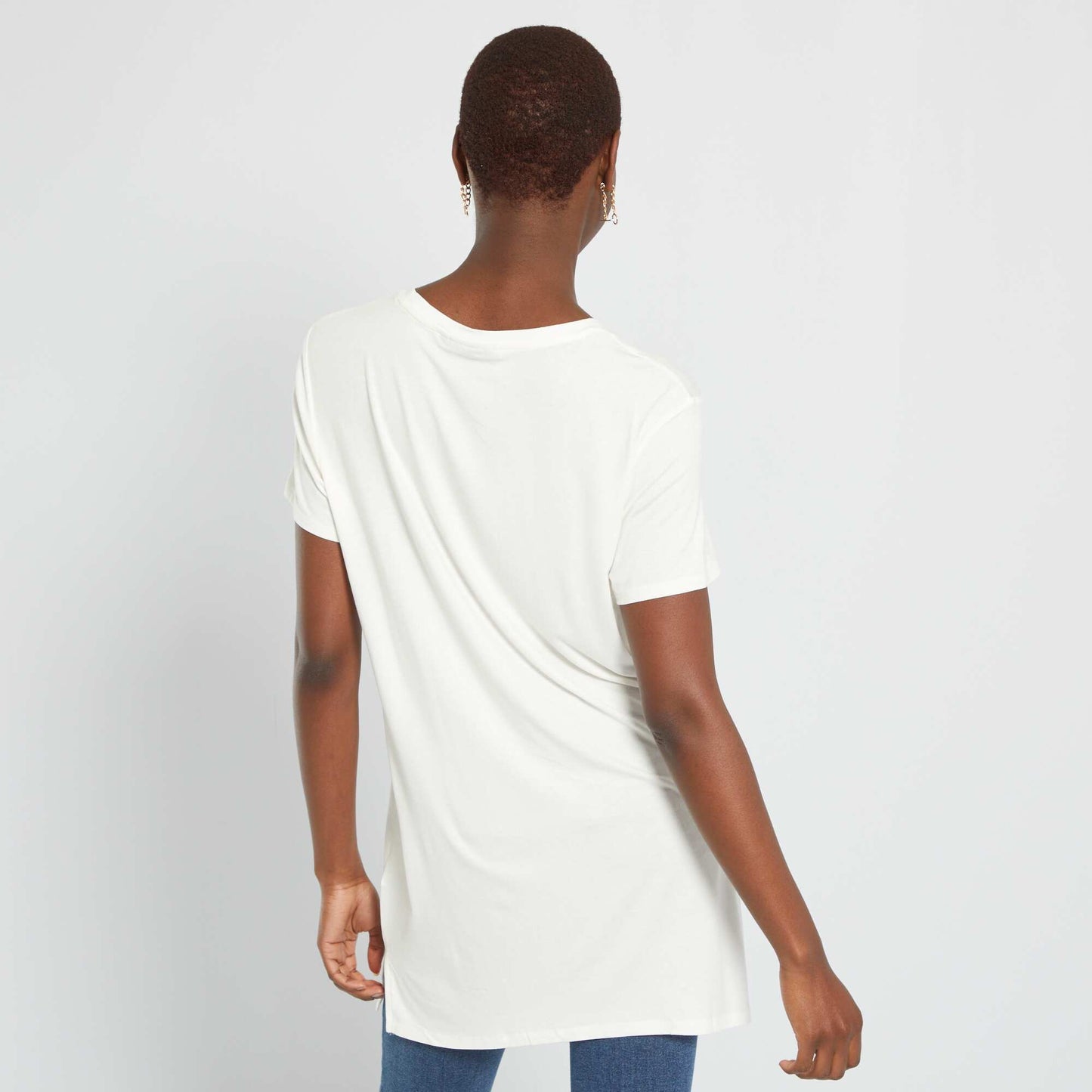 تي شيرت طويل برقبة مستديرة BEIGE