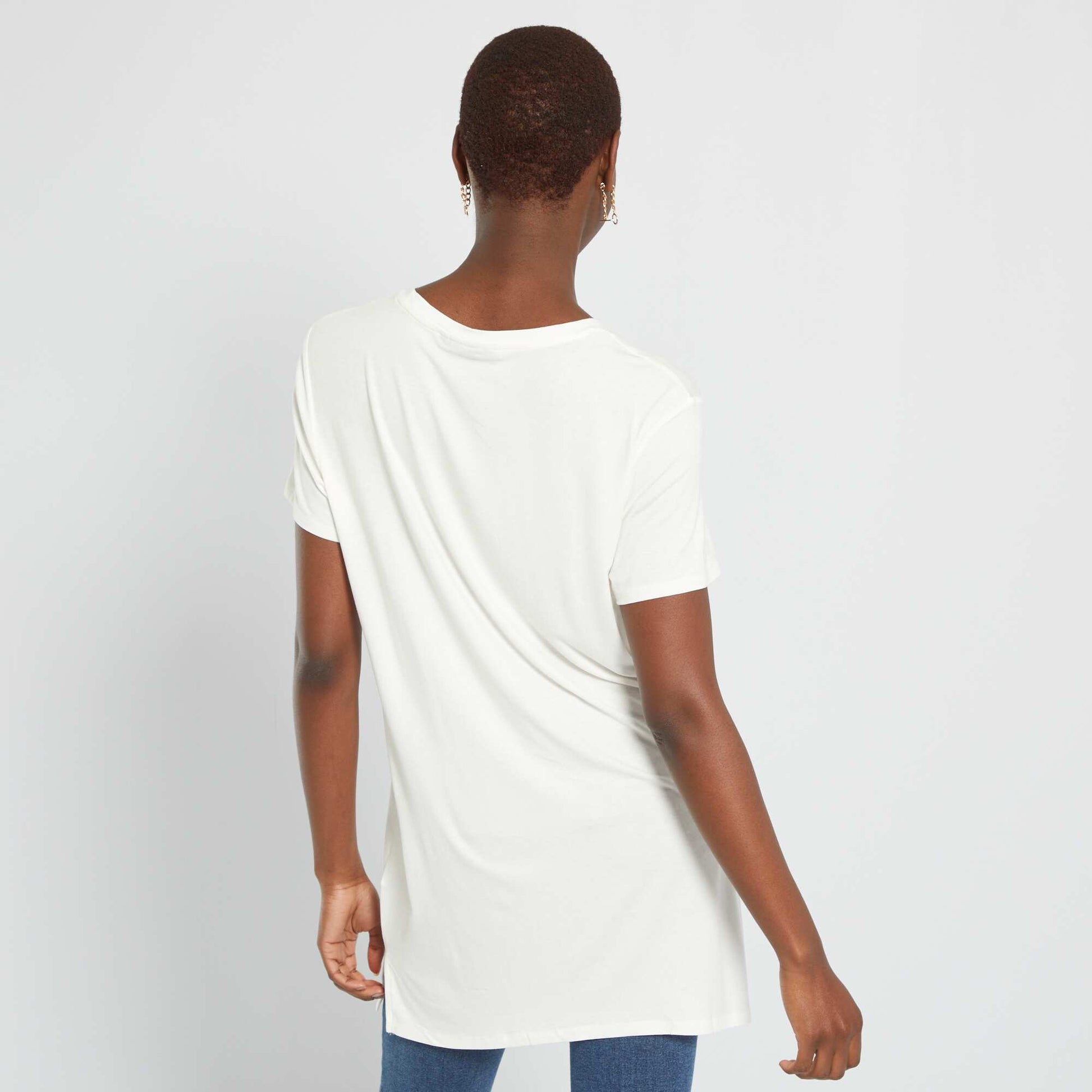 تي شيرت طويل برقبة مستديرة BEIGE