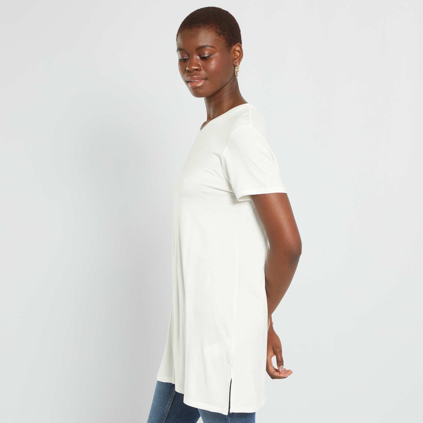تي شيرت طويل برقبة مستديرة BEIGE
