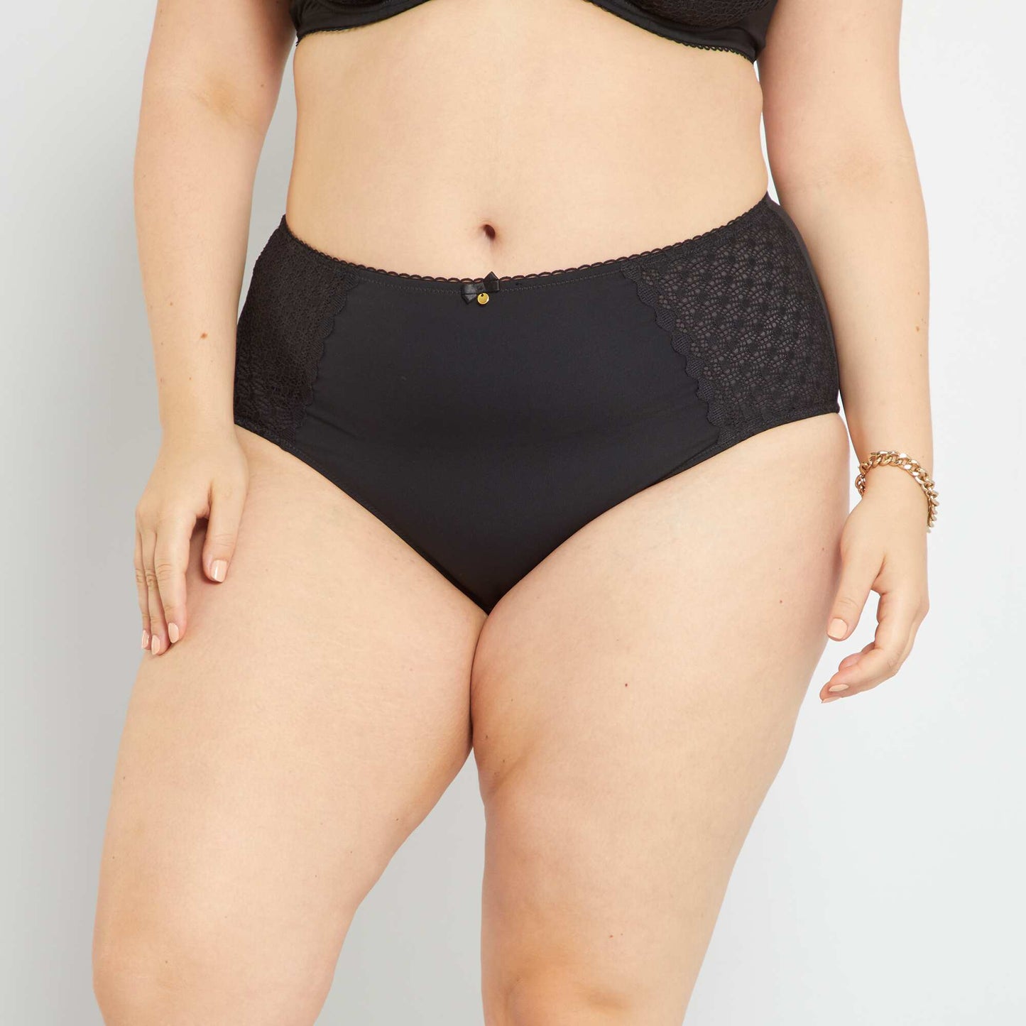 Microfibre and lace briefs BLACK