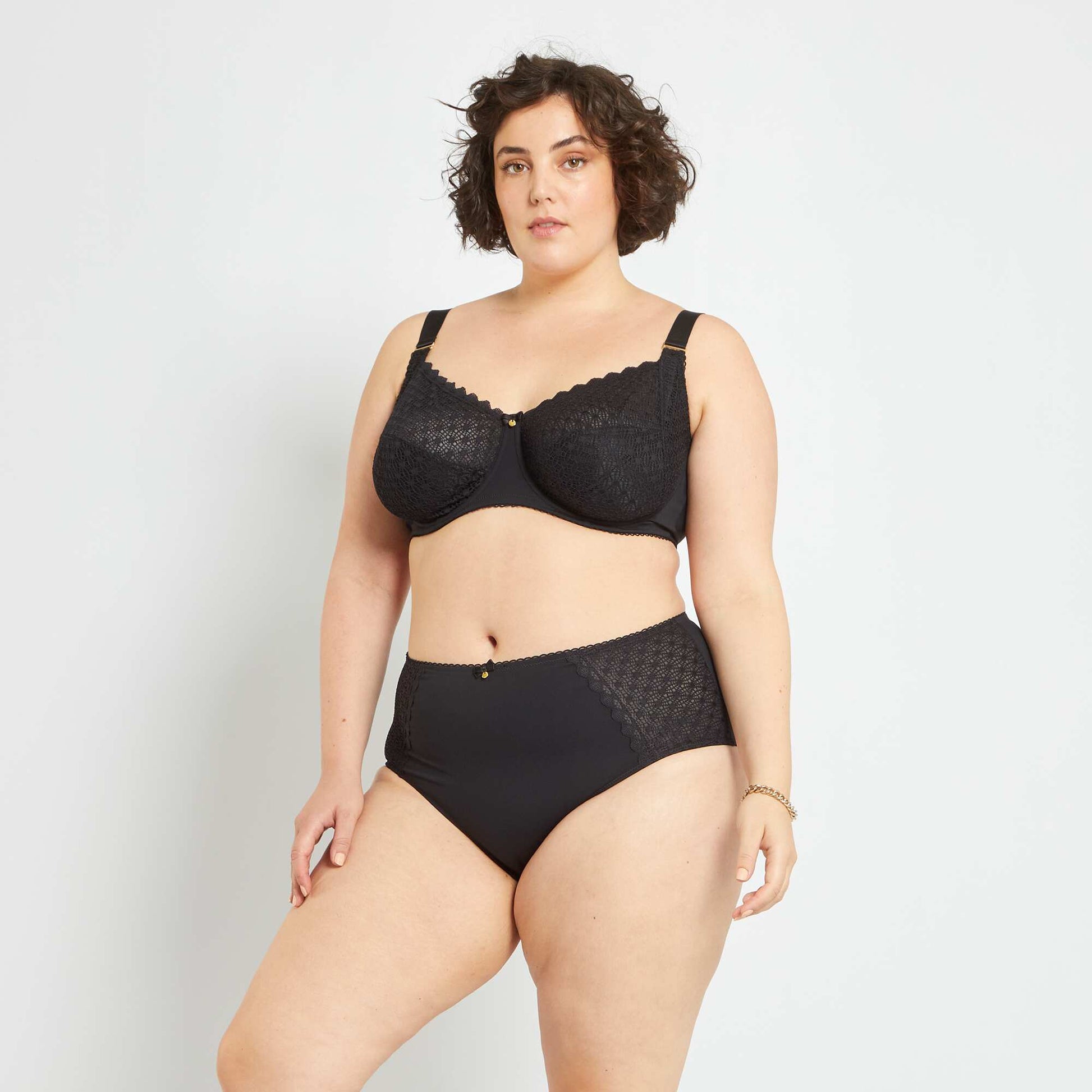 Microfibre and lace briefs BLACK