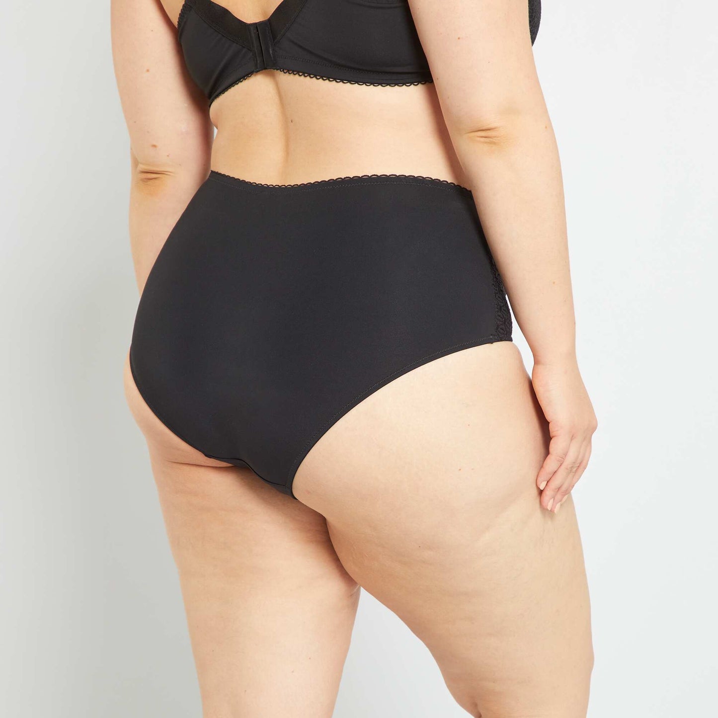 Microfibre and lace briefs BLACK
