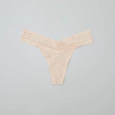 Pack of 3 cotton and lace thongs PURPLE