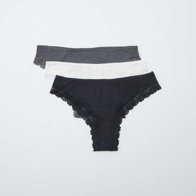 عبوة من 3 سراويل داخلية تانغا داخلية محبوكة مضلعة رمادي