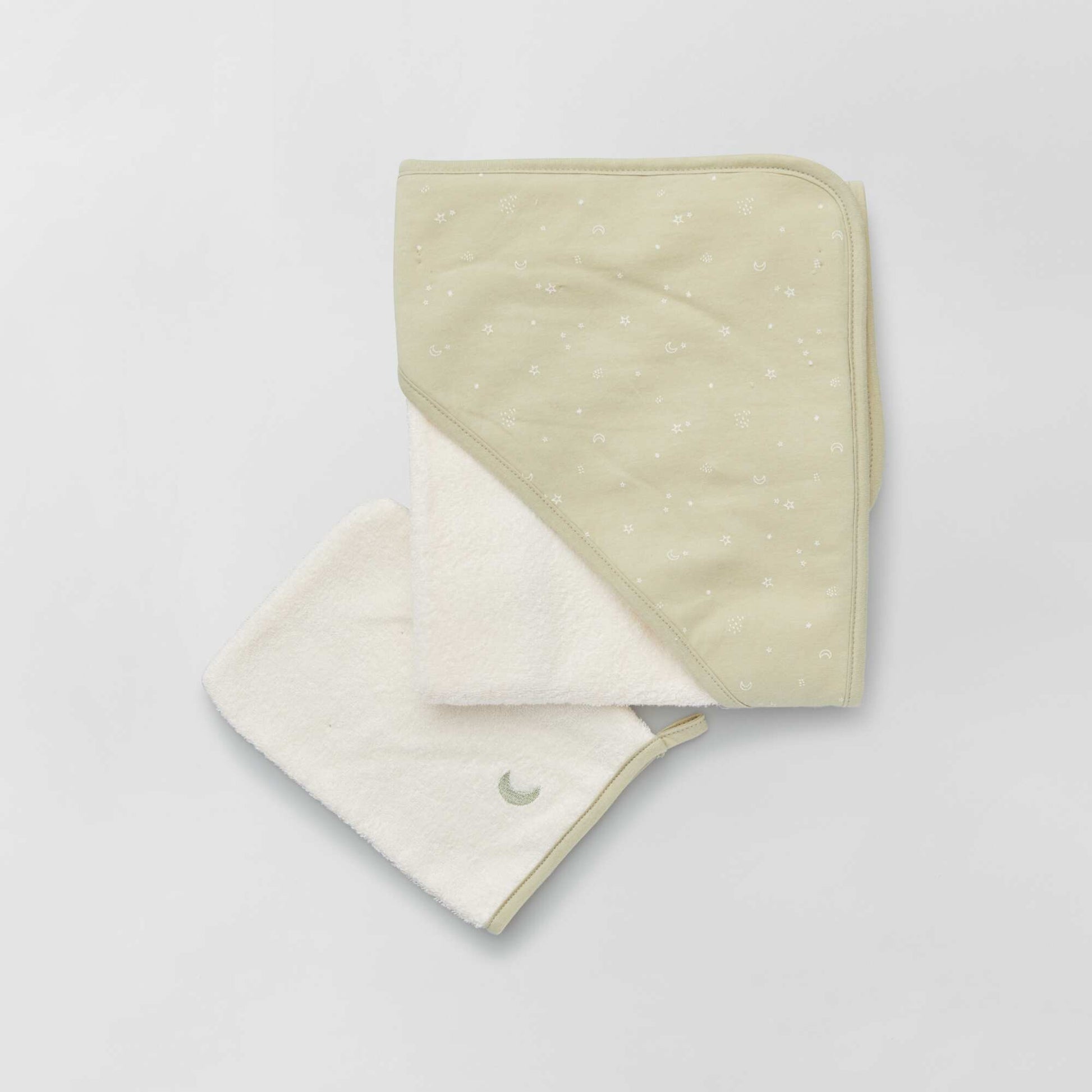 Hooded towel + wash mitt GREEN