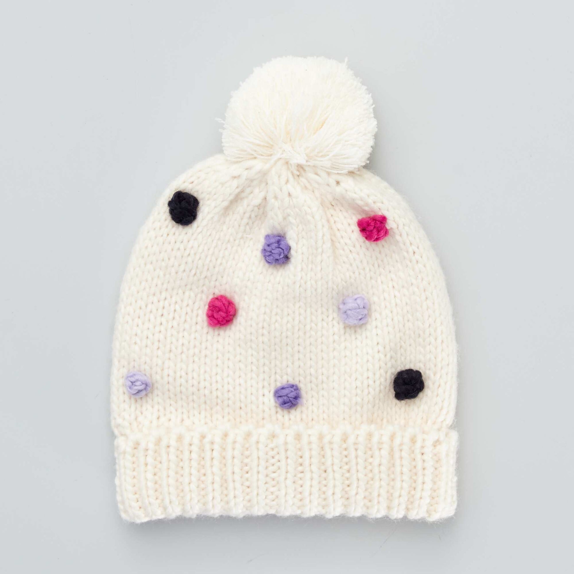 Colourful pompom hat BEIGE