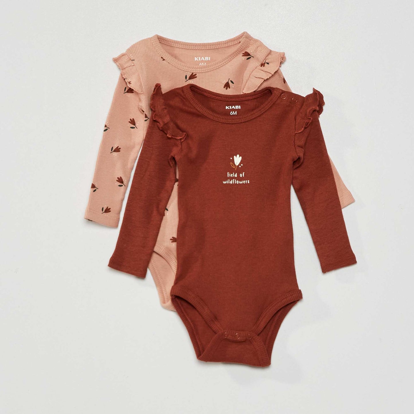 Ruffled bodysuit with decorative print - Pack of 2 PINK