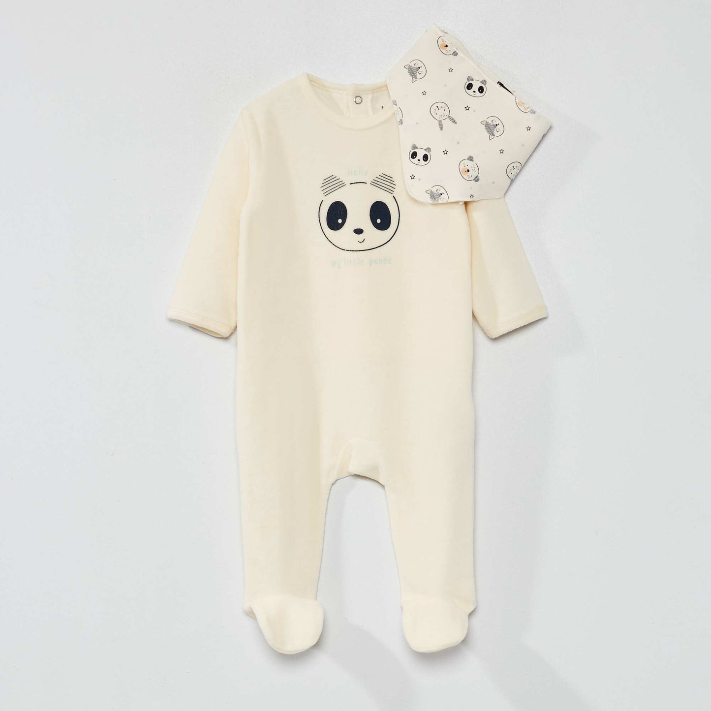 Velour sleepsuit with bib - Two-piece set WHITE