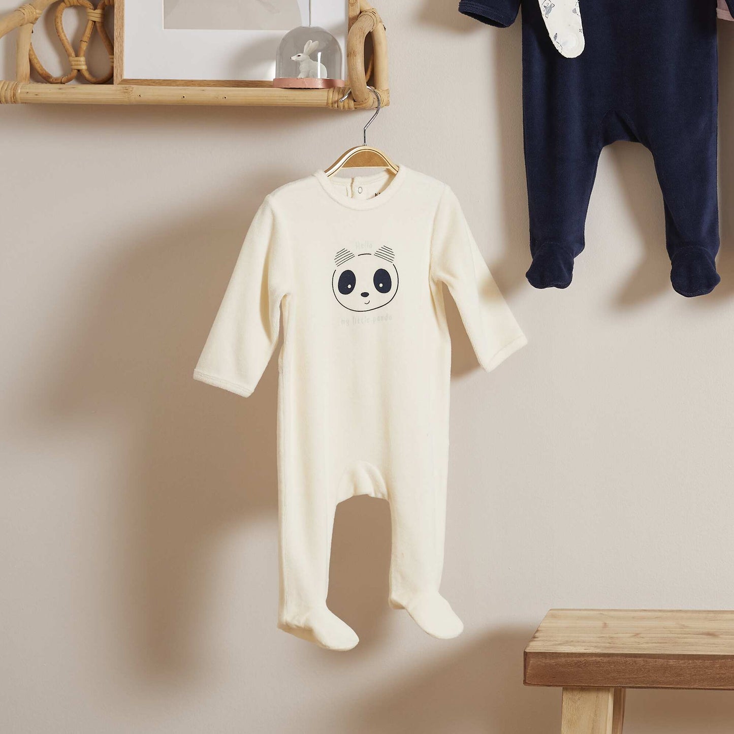 Velour sleepsuit with bib - Two-piece set WHITE