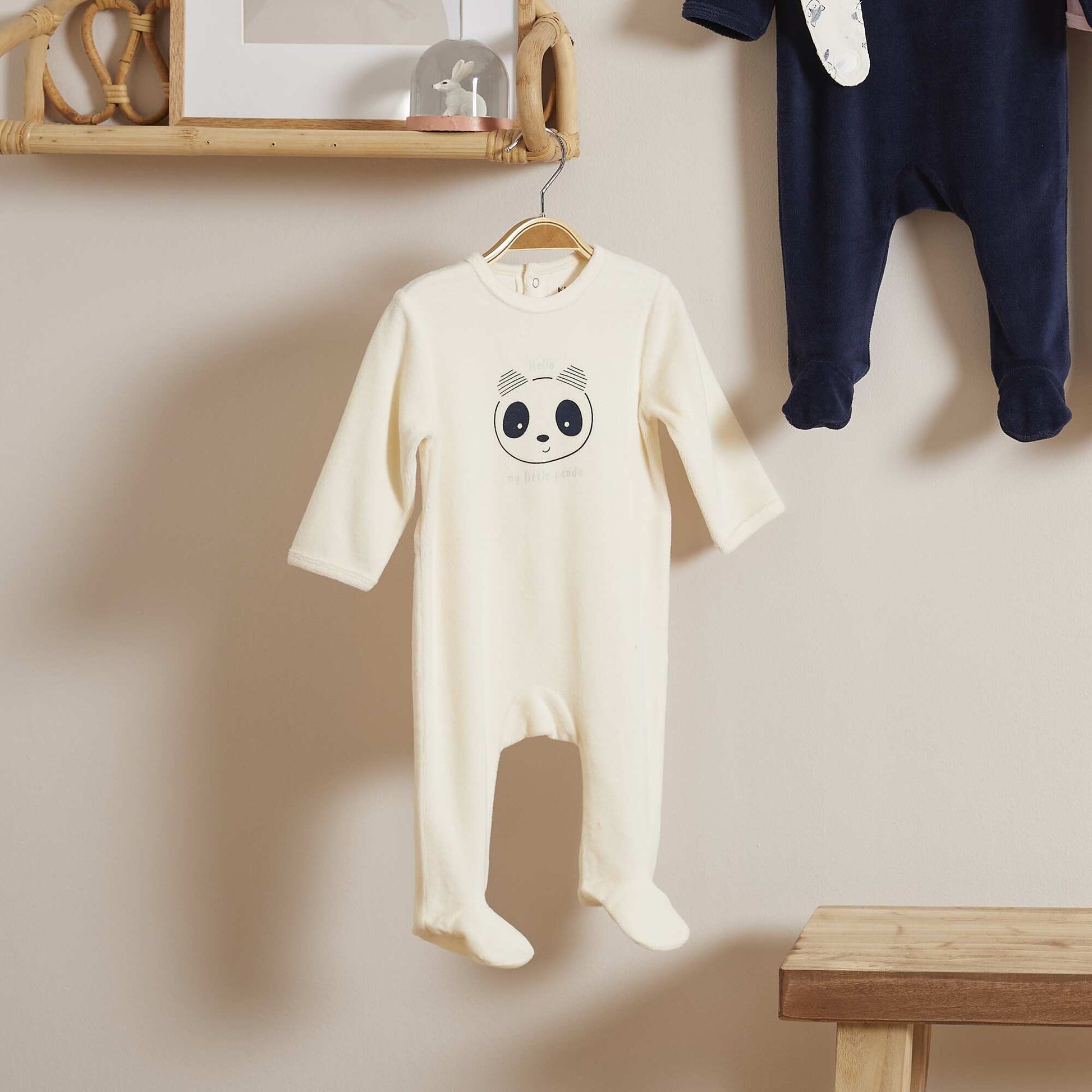 Velour sleepsuit with bib - Two-piece set WHITE