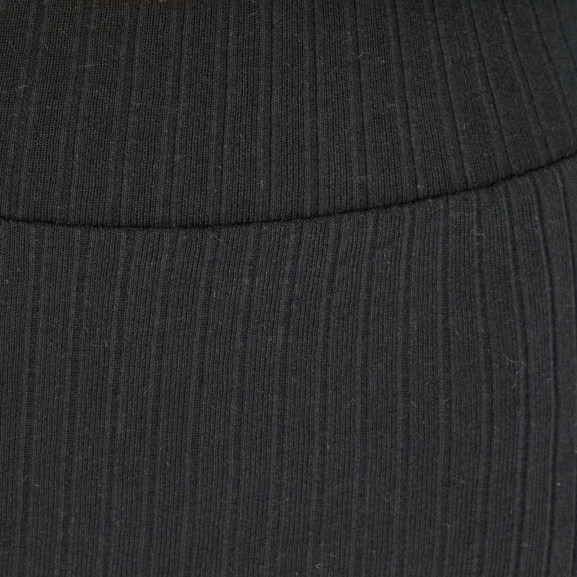 Ribbed-knit flared trousers BLACK