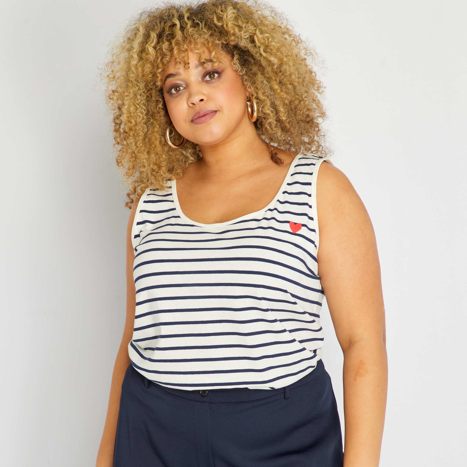 Round-neck vest top with decorative print BLUE