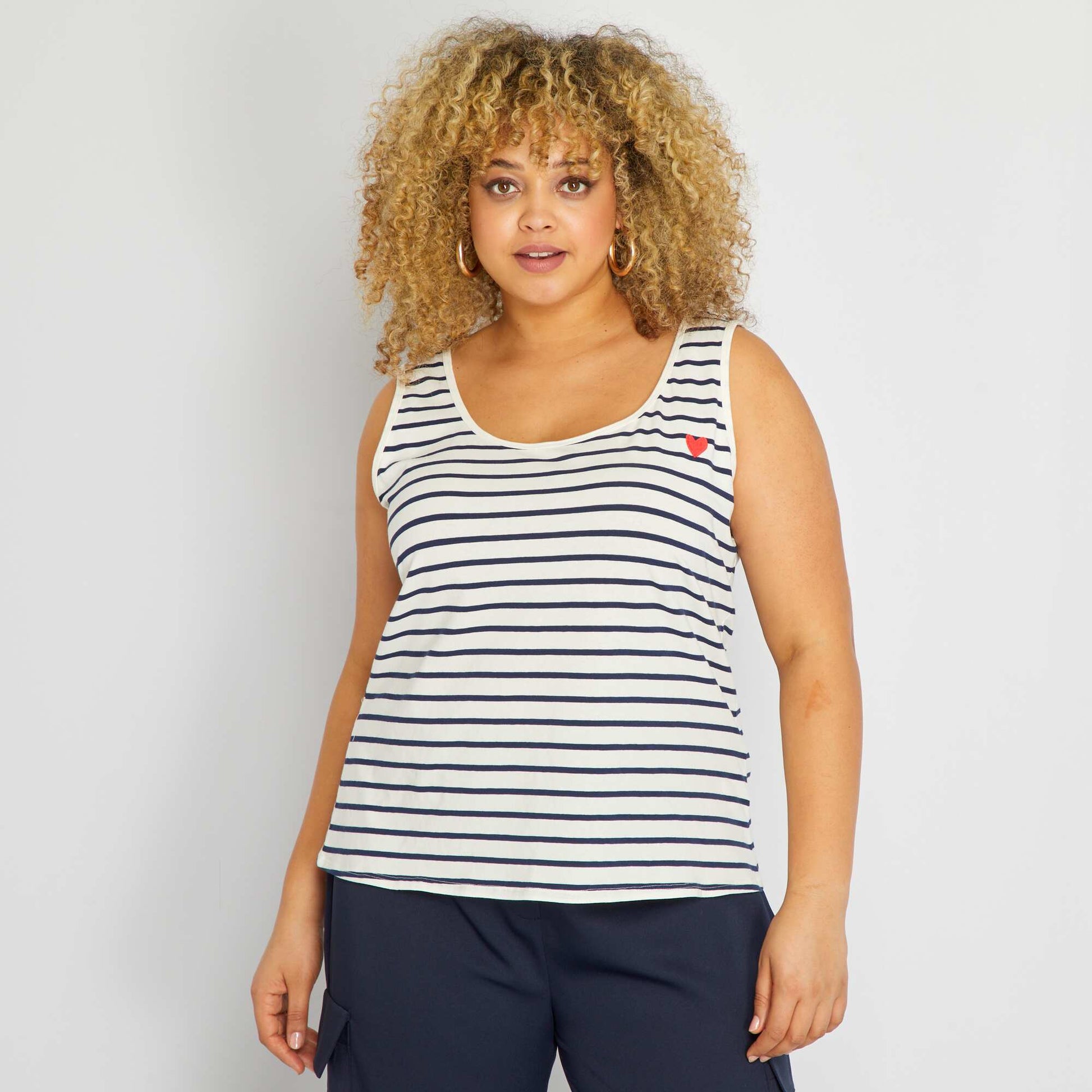 Round-neck vest top with decorative print BLUE