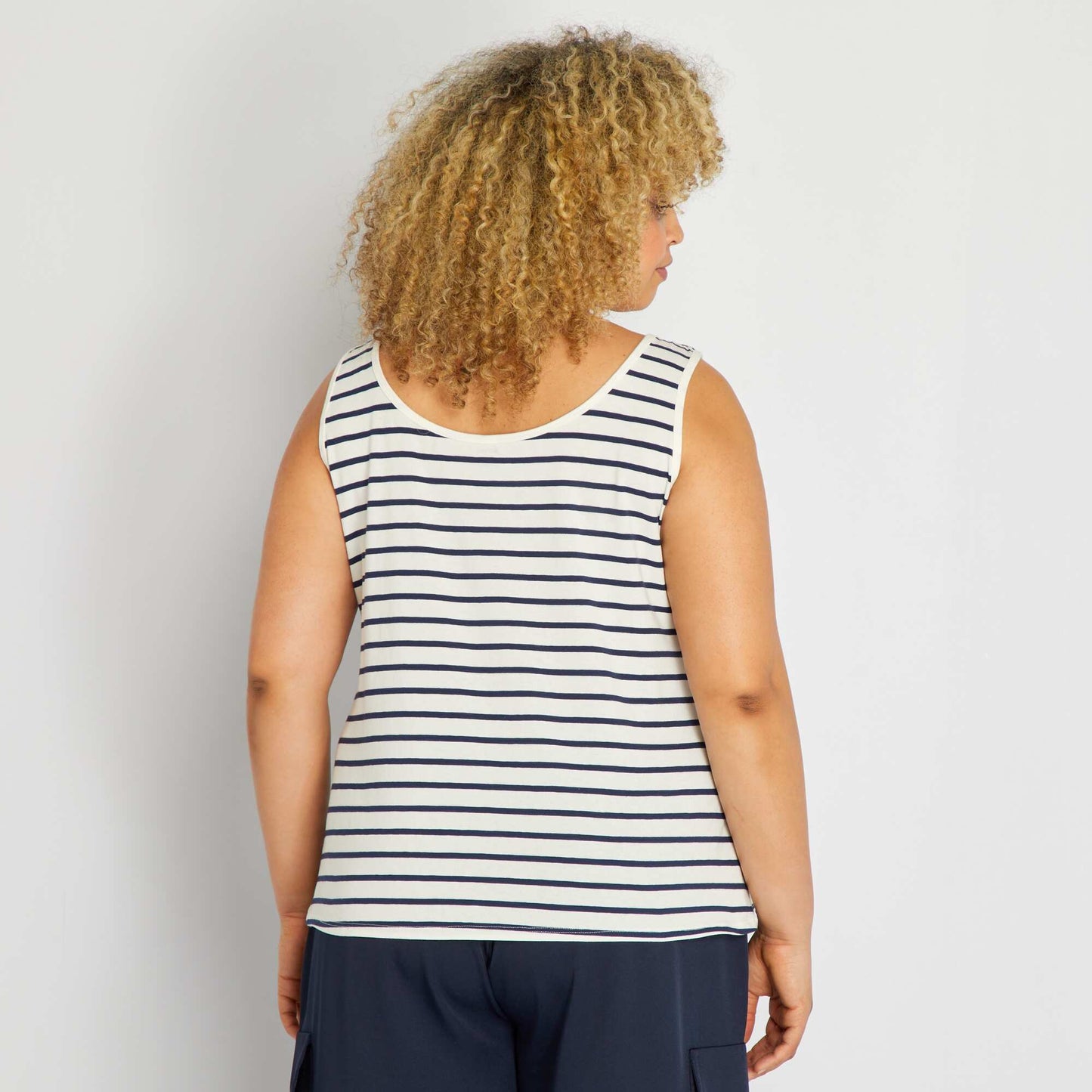 Round-neck vest top with decorative print BLUE