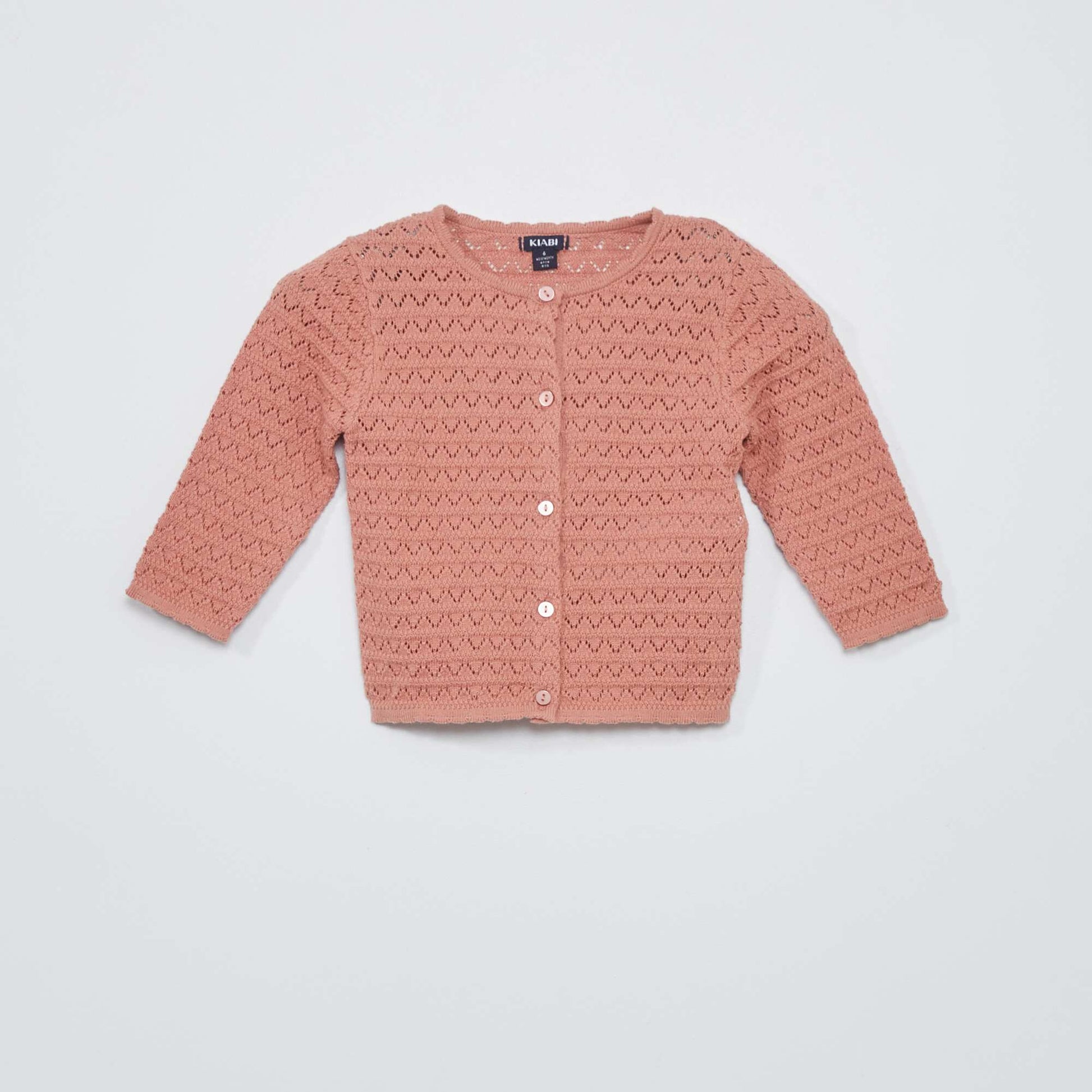 Plain openwork knit cardigan PINK