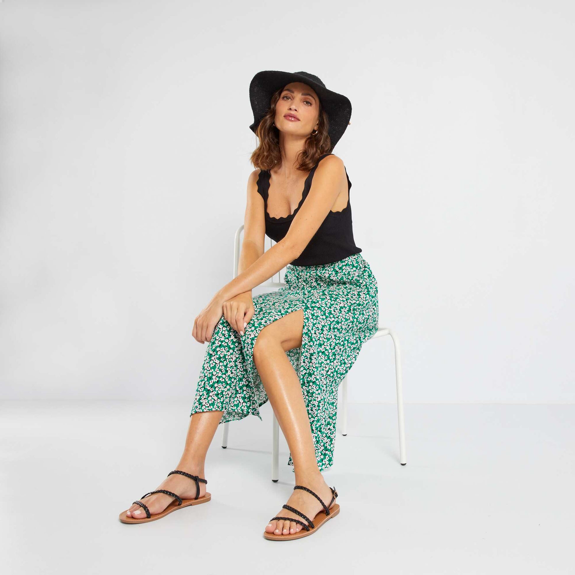 Midi skirt with print GREEN