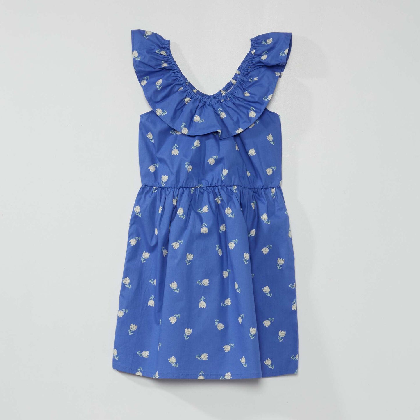 Printed dress with Bardot neckline BLUE