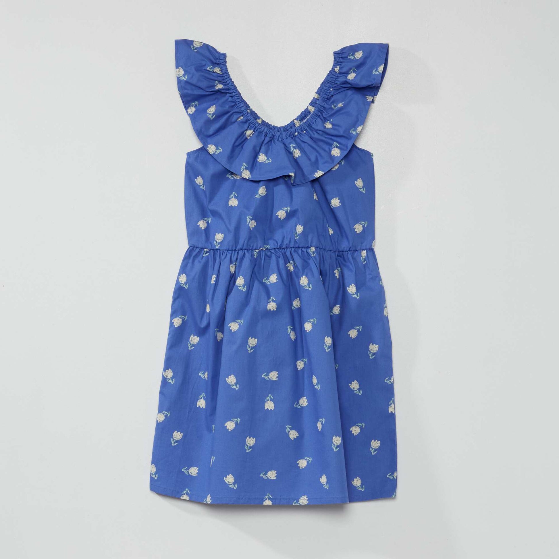 Printed dress with Bardot neckline BLUE
