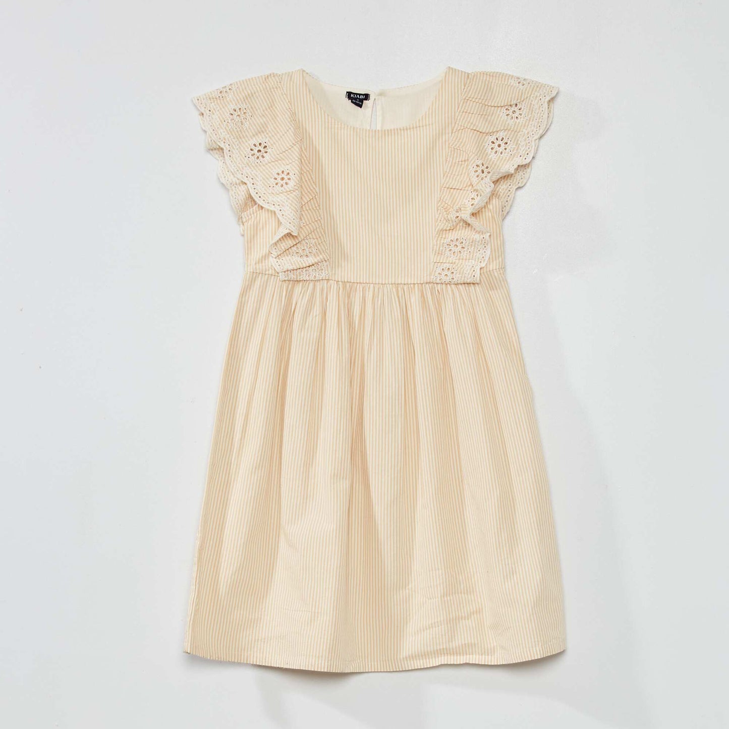 Patterned dress with ruffles and broderie anglaise BEIGE