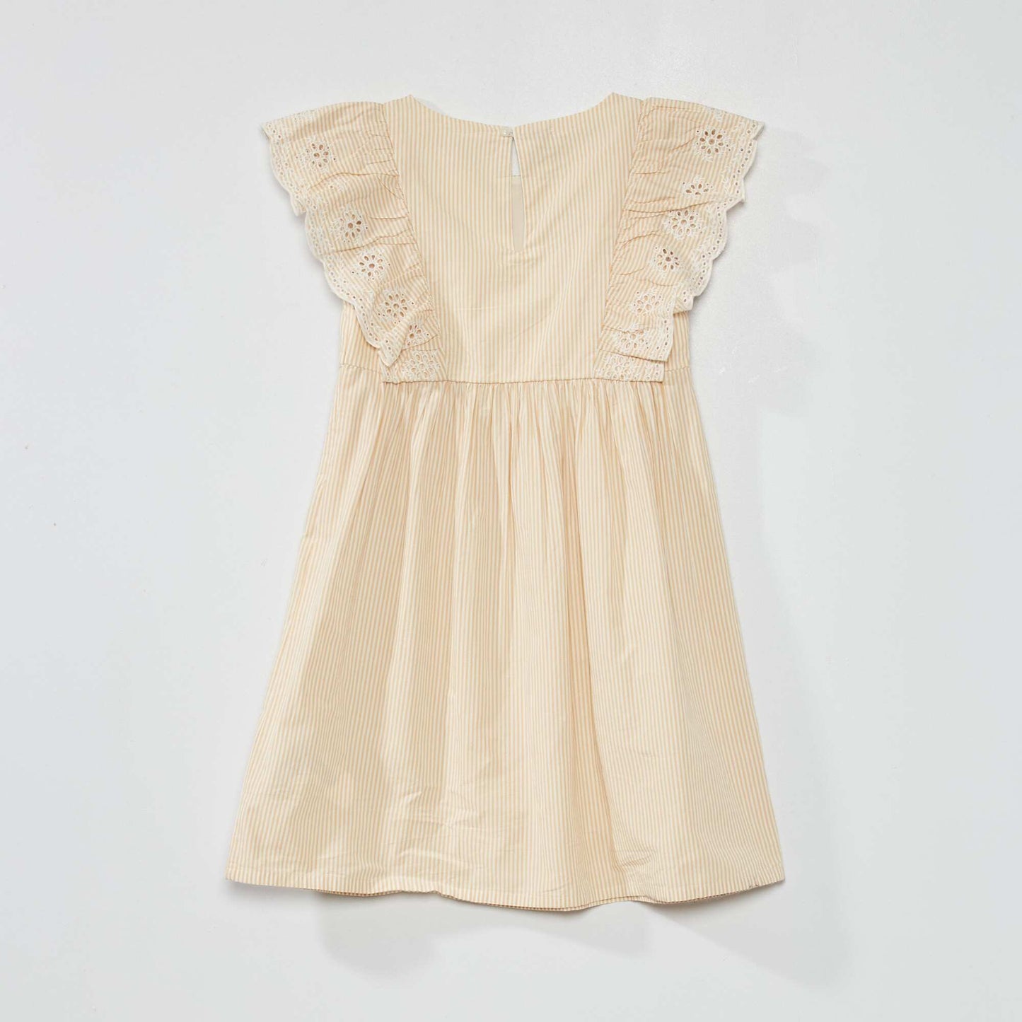 Patterned dress with ruffles and broderie anglaise BEIGE
